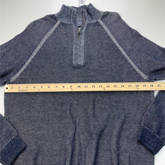 Tailor Vintage Navy Birdseye Quarter Zip Stand Collar Sweater Size Medium - Picture 8 of 9